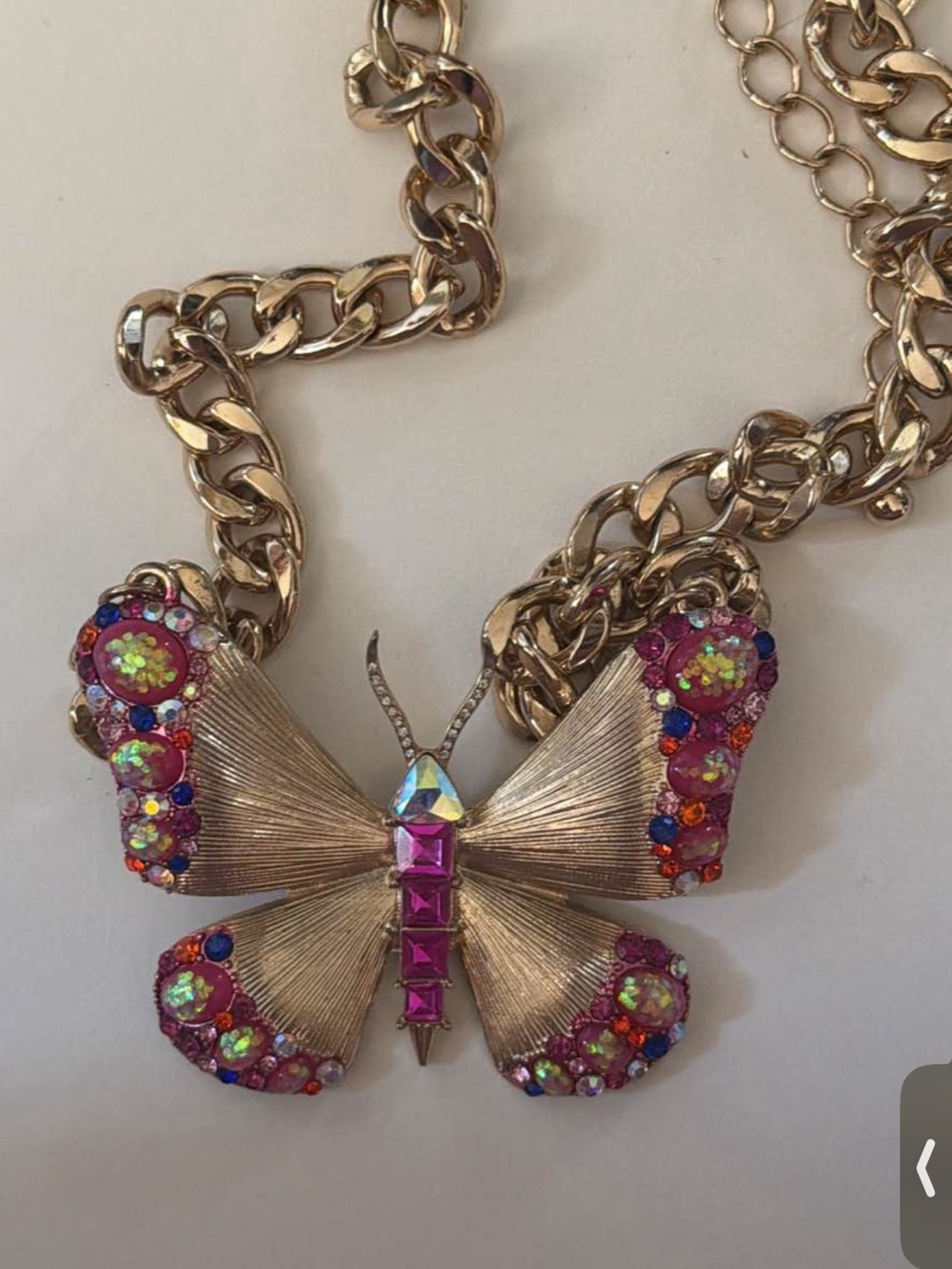 Gold-Tone Butterfly Pendant Necklace with Pink and Multicolor Crystals